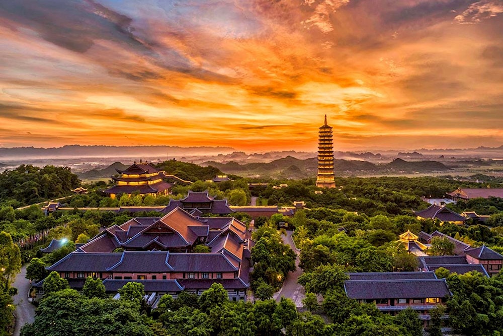 Bai Dinh Pagoda is known for the largest bronze Buddha statue in Southeast Asia, offering a peaceful spiritual retreat
